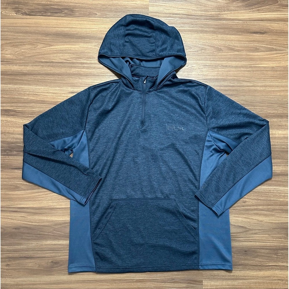 Huk Performance Fishing Coldfront Quarter Zip Pullover Hoodie Men's Sz L Blue